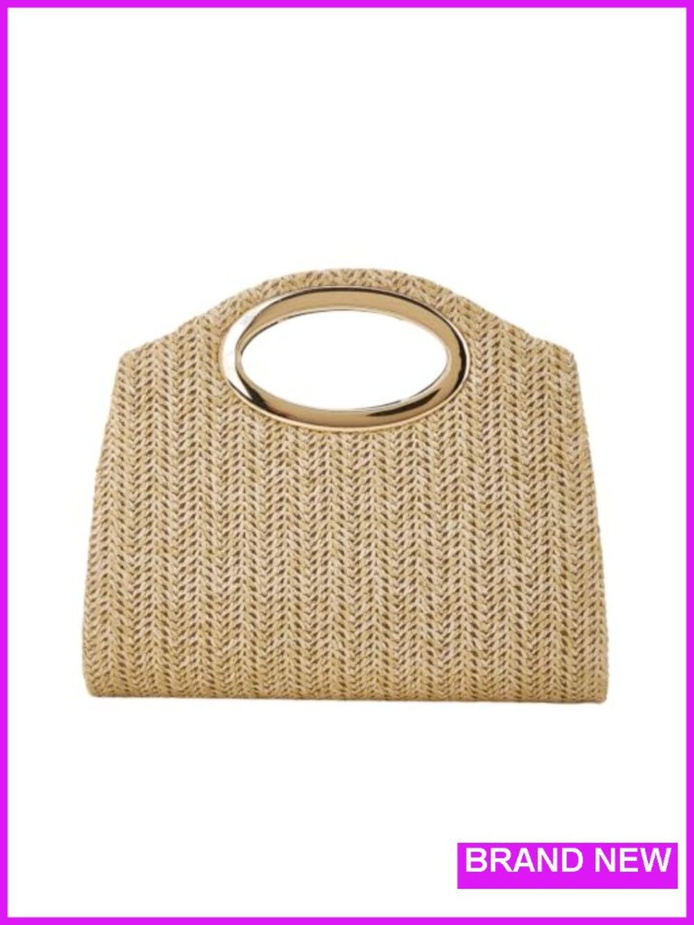 Women Straw Clutch Purse Evening Handbag Woven Ring Handle - New